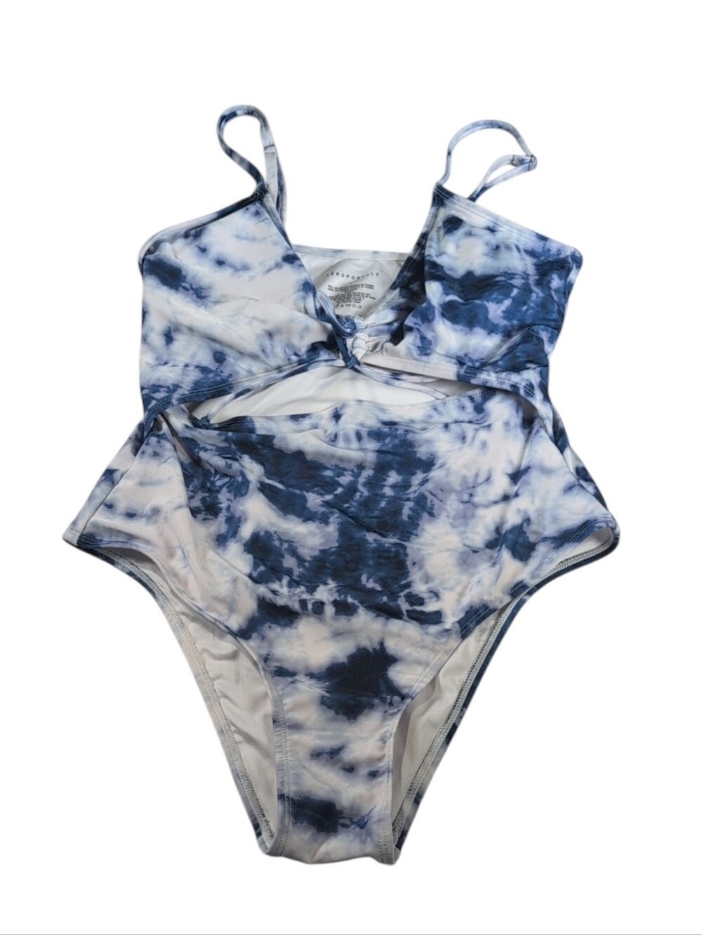 Aeropostale Blue & White Tie-Dye One Piece Swimsuit w/Cut Out Middle Size Large